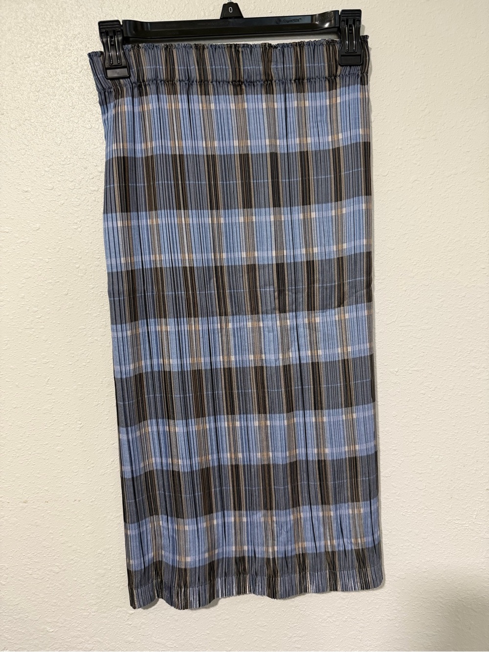 Burberry Blue and Black Pleated Plaid Midi Skirt